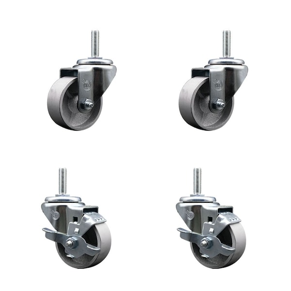 Service Caster 3 Inch Semi Steel Wheel Swivel 58 Inch Threaded Stem Caster Set 2 Brakes SCC SCC-TS20S314-SSS-58212-2-TLB-2 - main